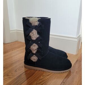 Koolaburra by UGG Victoria Tall Black Suede Bow Boots Size 7